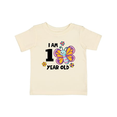 

Inktastic I Am 1 Year Old Cute Smiling Butterfly with Flowers Gift Baby Girl T-Shirt