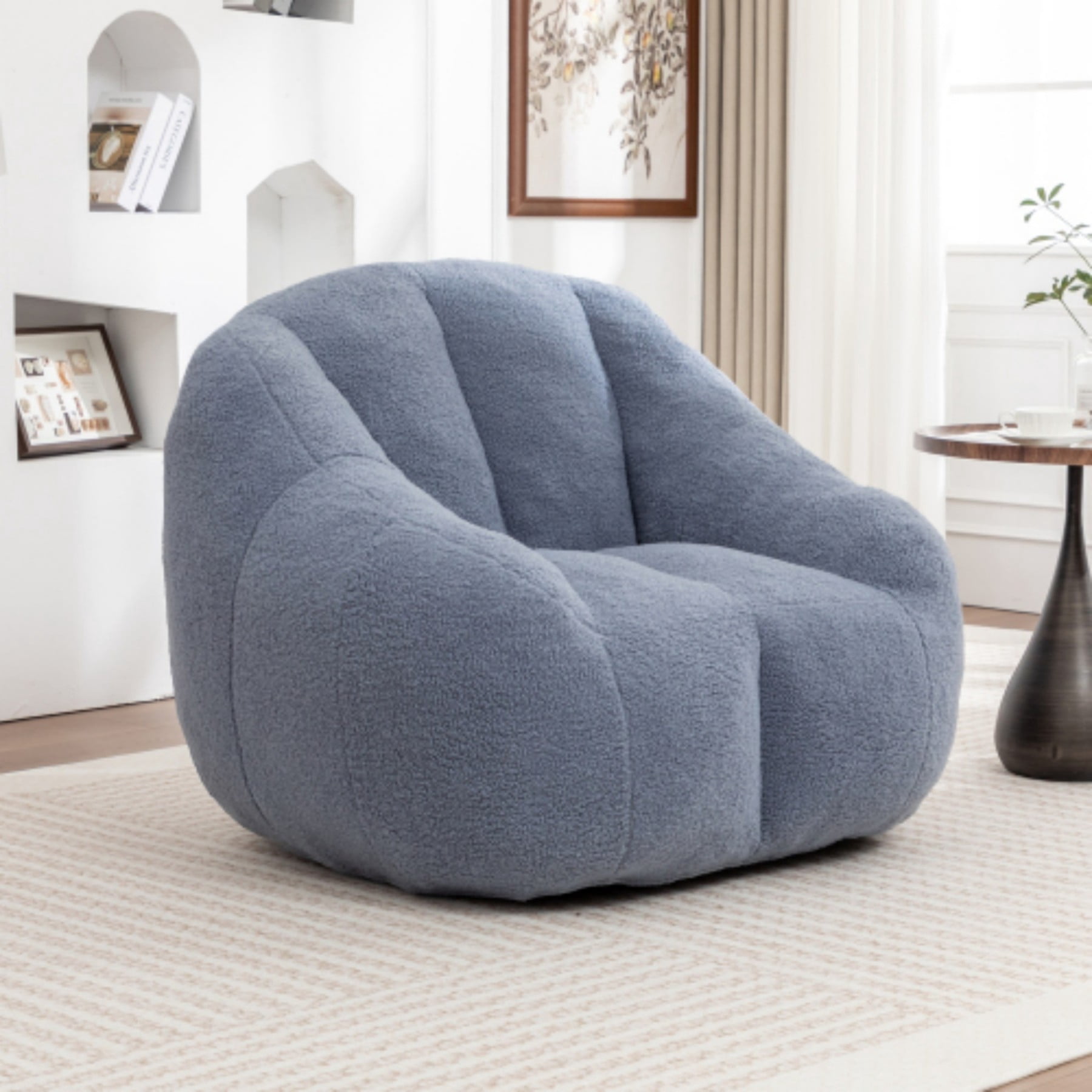 Bean Bag Chair with Filler, Teddy Faux Fur Bean Bag Sofa with Memory Foam for Dorm Living Room Bedroom, Light Blue