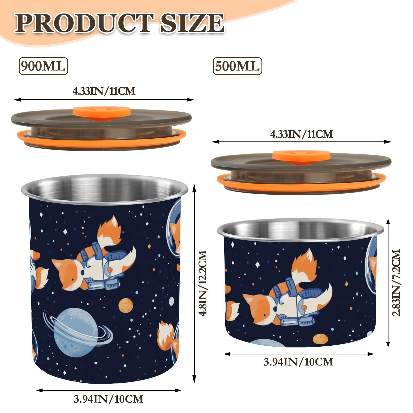 Astronaut Fox Planet Airtight Coffee Bean Canister 30oz Food Storage Containers with Lids For Gournd, Tea, Sugar, Flour, Rice, Cereal, Candy Cookie Jar
