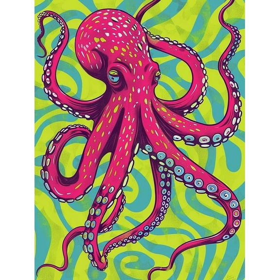 5D DIY Diamond Painting Set "Red Octopus, Animals" Round Diamond Art Crafts for Adults, Suitable for Wall Decoration, Bedroom and Home Decoration