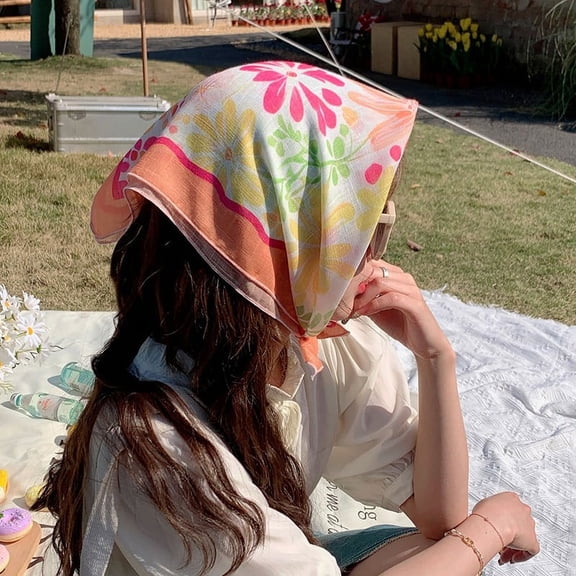 ERDOUY Elegant Personalized Scarf, Country Art Cotton Linen Small Square Scarf, Spring and Autumn Paired Shirt, Summer Sunshade and Sunscreen Headband Scarf (Orange)