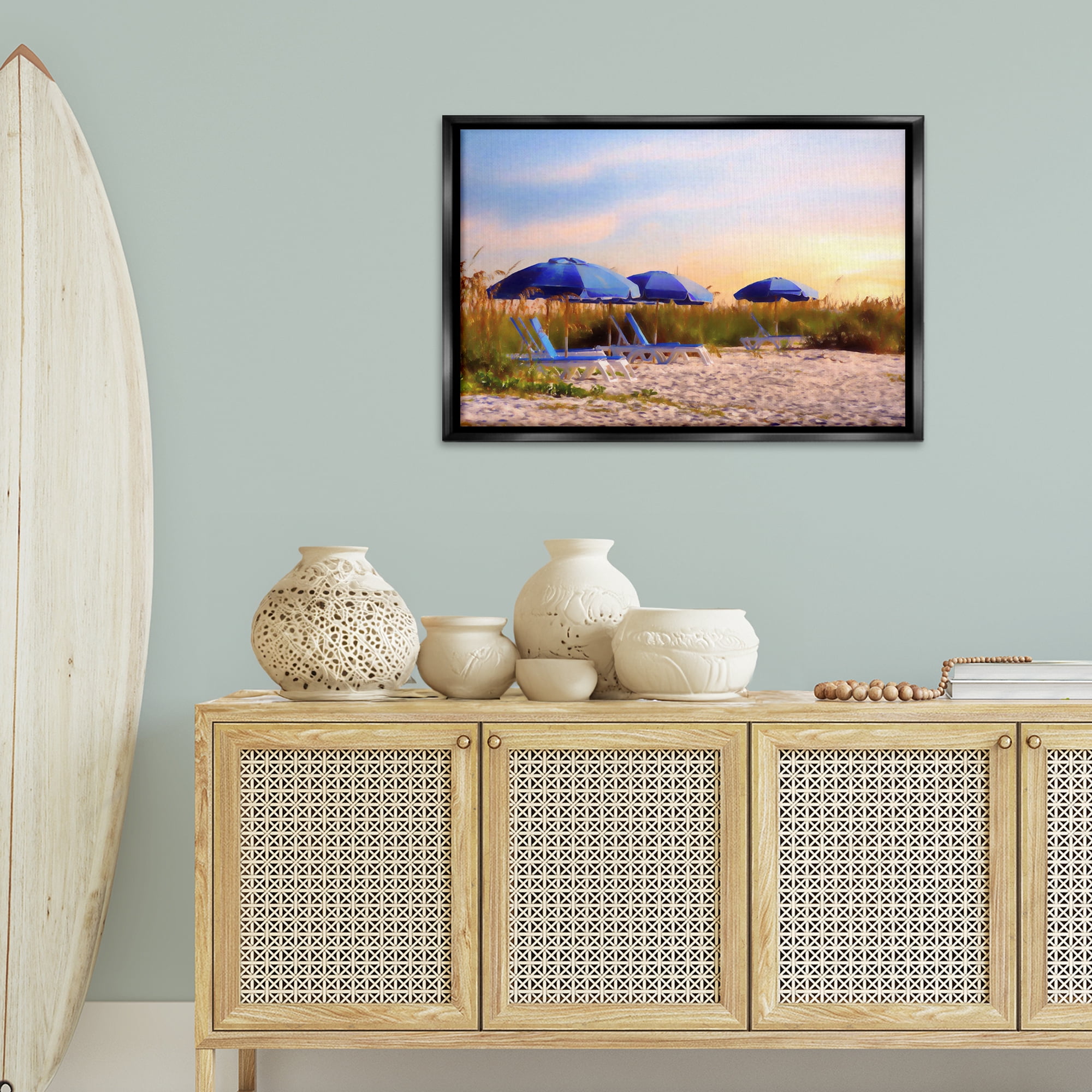 Stupell Industries Summer Vacation Sunrise Nautical & Beach Painting Black Floater Framed Canvas Art Print Wall Art, 31 x 21