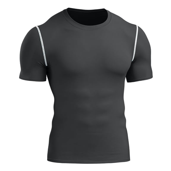 USNSM Men's Compression Shirts Short Sleeve Athletic Workout T-Shirt Running Tops Cool Quick Dry Active Gym Undershirt Gray L