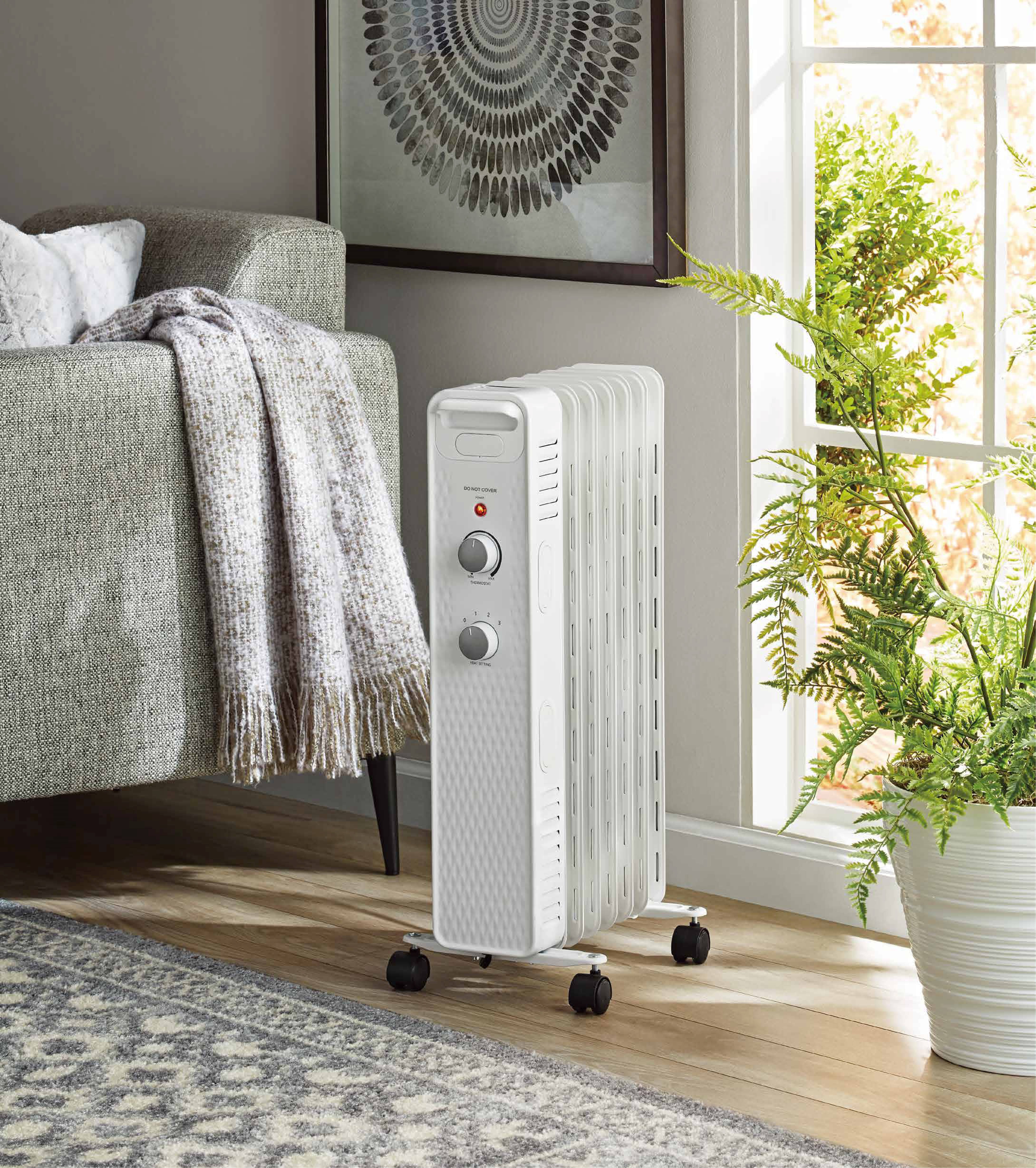 Mainstays 1500W Mechanical Oil Filled Electric Radiant Space Heater, White, New, WSH07O2AWW