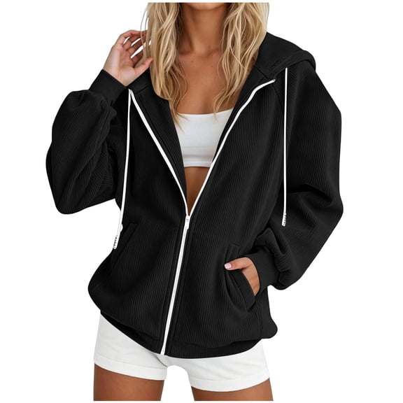 cocolona Sweatshirts for Women Zipper Hoodie Long Sleeve Drawstring Jackets Casual Loose Tops with Pockets