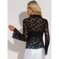 thumbnail image 3 of DARING DIVA Women's V-neck Elegant Lace Bell Sleeve Sheer Top Shirts L Black, 3 of 6