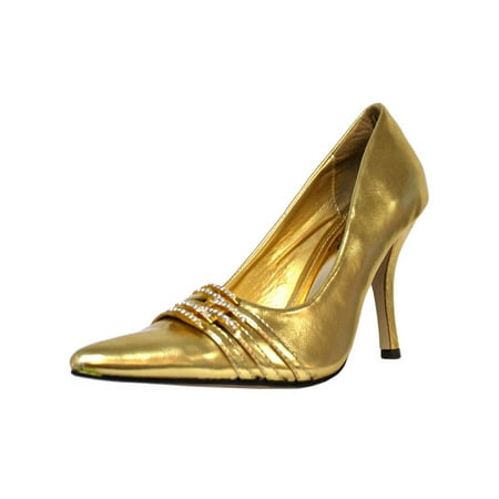 

Gold Womens Pumps With Rhinestone Trim Size 5.5