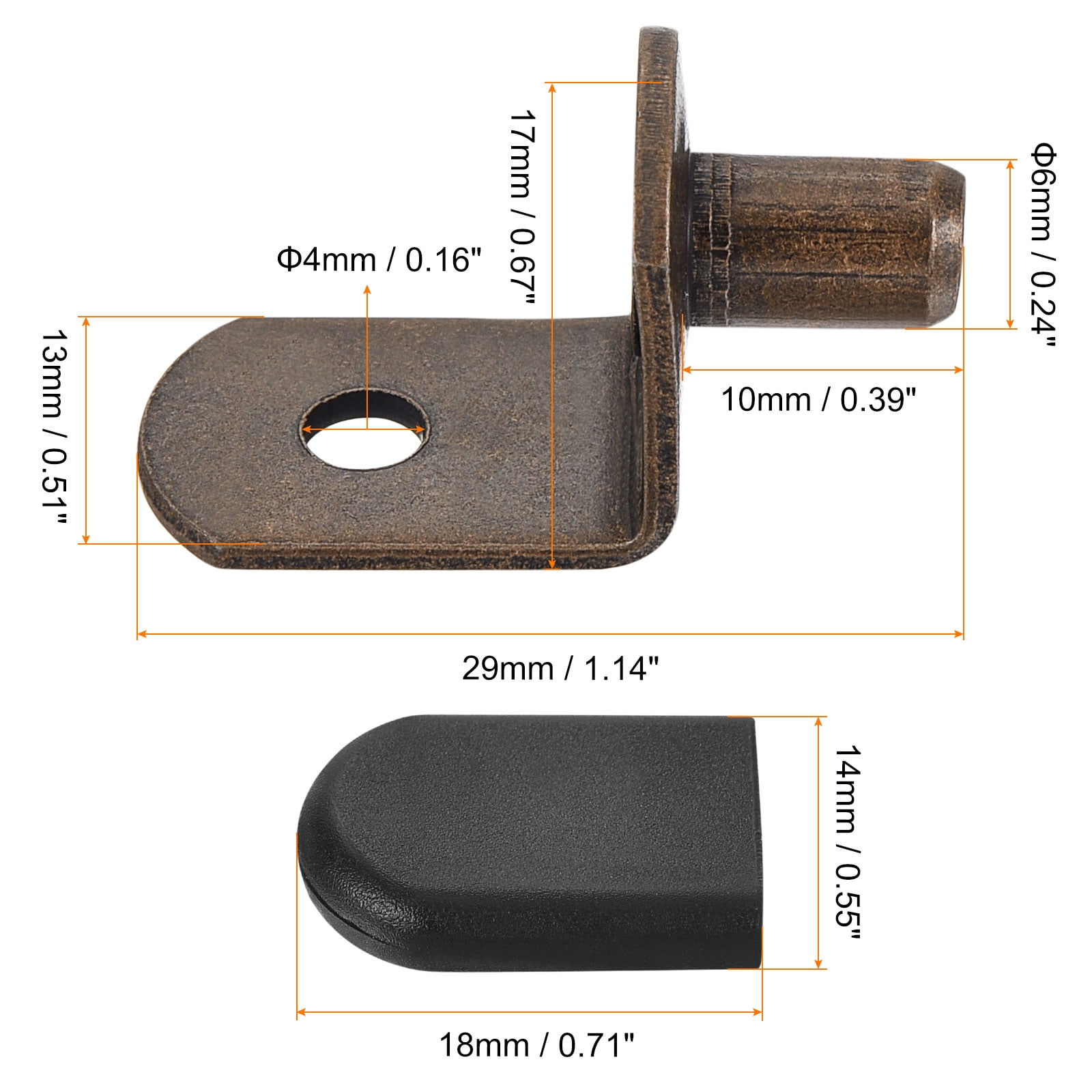 Shelf Support Pegs, 60pcs 6mm(1/4") L-Shaped Support Bracket Pegs Shelf Pin with Rubber Sleeve for Furniture Shelves Supplies, Copper Tone