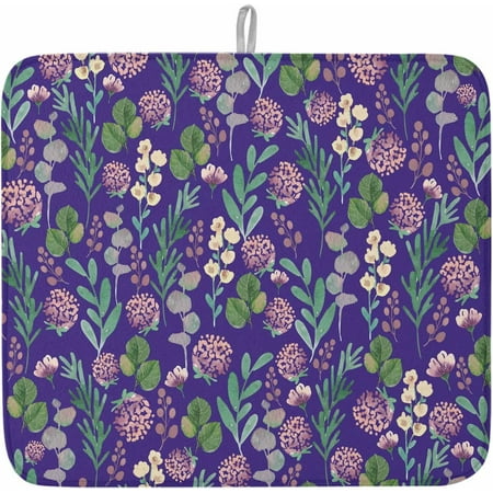 

Teal Green Leaves Dish Drying Mat for Kitchen Counter Microfiber Rack Pads Rustic Pink Floral Botanical Blue Absorbent Dish Bottle Drying Mat 18 x 24 2 Pack