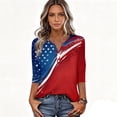 thumbnail image 4 of Women's Patriotic Star Print 250th Anniversary USA Shirt V-Neck Button 3/4 Sleeve T-Shirt, 4 of 5