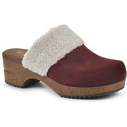 White Mountain Bonus Clogs Womens 8.5 Wine Suede Fur Collar Slip on Shoes KHD813