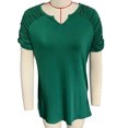 thumbnail image 2 of Camiseta holgada informal para mujer, camiseta de manga corta con cuello en V para mujer, camiseta fruncida con diseño elevado para mujer, 2 of 3