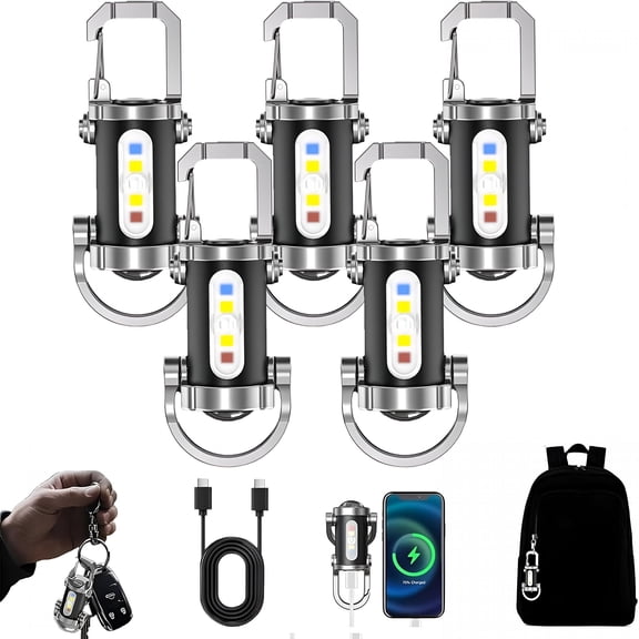HIBIBUD 2026 New Portable Rechargeable Bright Keychain Flashlight Phone Charger,1200 Lumens Waterproof Mini Edc Compact Keychains Flashlight,Led Usb Torch Light with 7 Modes Type-C for Camping