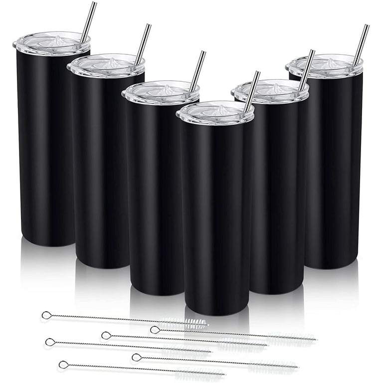 Gingprous 8 Pack 20 oz Stainless Steel Travel Tumblers with Lids Straws ,  Vacuum Insulated Coffee Cup ，Silver 