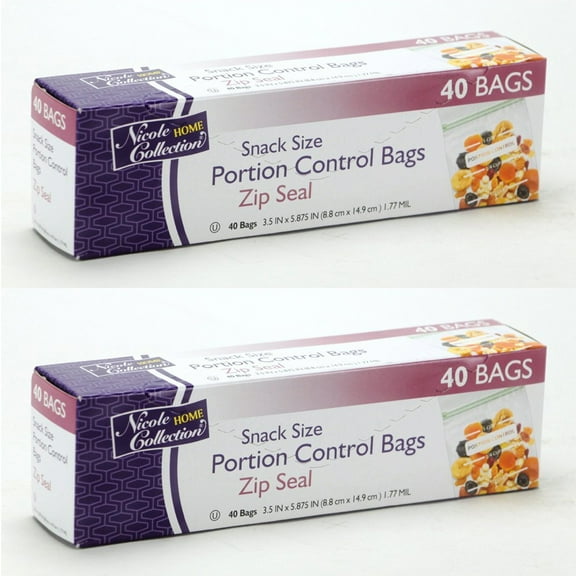 Nicole Home Collection Zip Seal Portion Control Bags – Snack Size – 2 Packs 80 Bags Total
