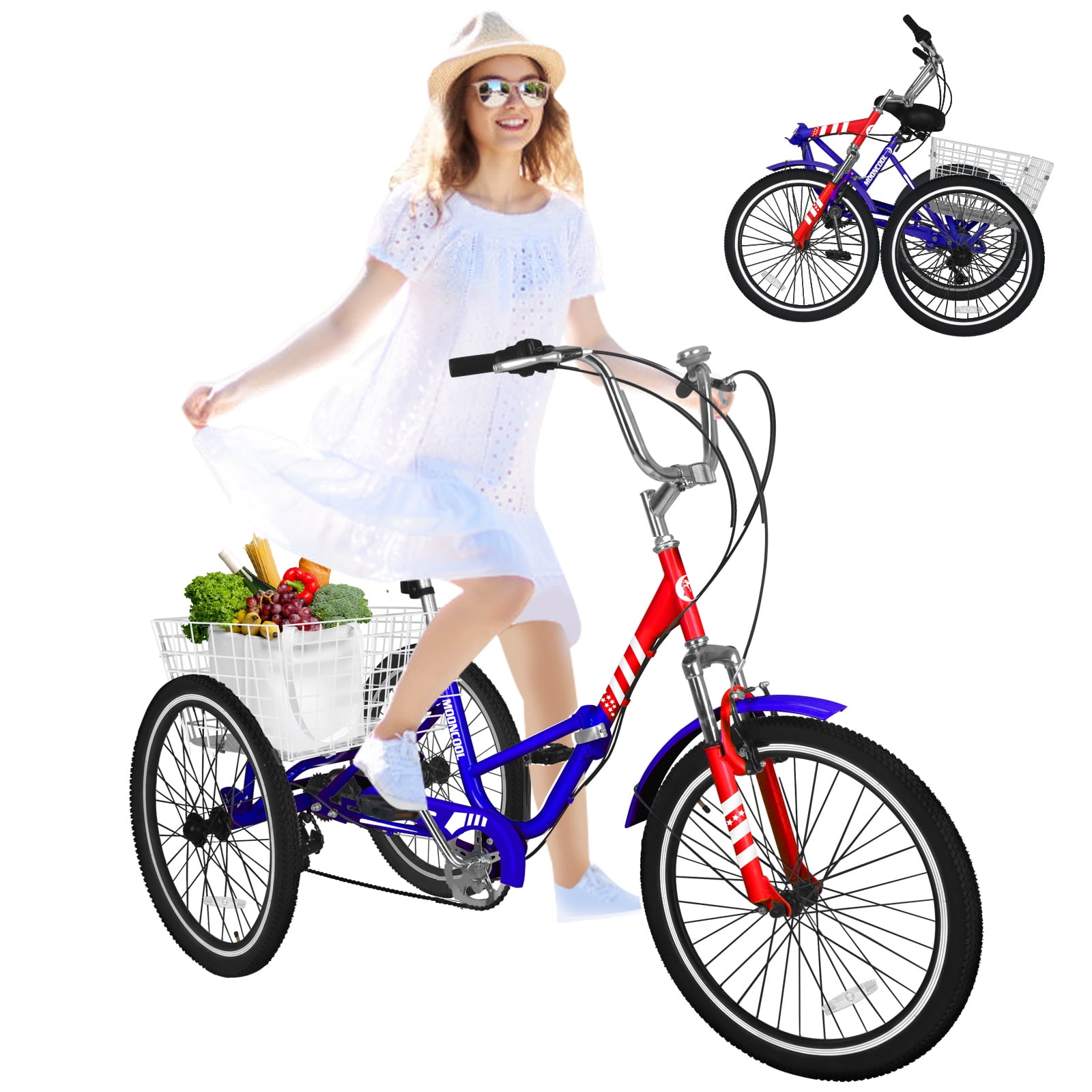 Slsy Adult Folding Tricycle for Adults, 7 Speed 20/24/26 inch 3 Wheels