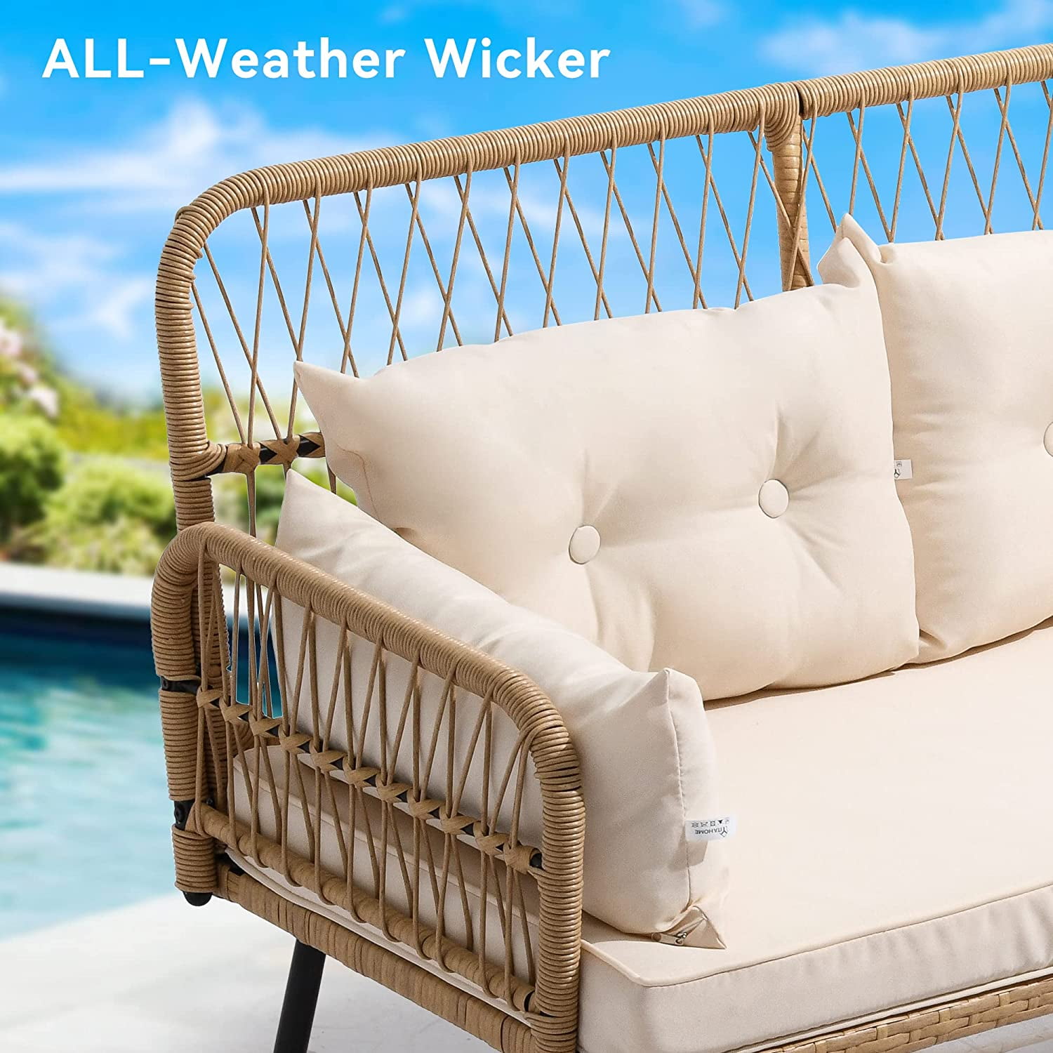 Dextrus 2-Piece Patio Furniture Wicker Outdoor Loveseat, All-Weather Rattan Conversation for Backyard, Balcony and Deck with Soft Cushions and SideTable (Light Brown+Beige)