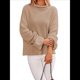 thumbnail image 3 of Suéteres de Cuello Redondo para Mujer, Conjuntos de Otoño, Suéteres de Punto con Cuello Redondo y Abertura Lateral, Tops de Moda. Caqui S, 3 of 10