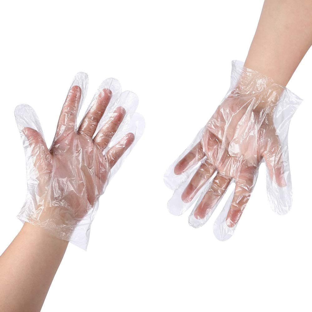 Disposable Plastic Gloves 100 PCS, Kitchen Food Grade Gloves,Polyethylene Clear Work Gloves for Cooking,Cleaning,Food Handling,Hair Coloring ,Barbecue