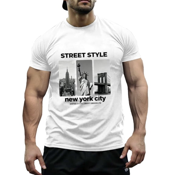 Funny Street Style New York City Print Men's & Big Men's Cotton Crewneck T-Shirt Novelty Holiday Short Sleeves, Size XS-5XL