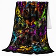 thumbnail image 2 of Printed Flannel Throw Blanket with Stylized Monster Truck Action Graffiti Scene, 2 of 9