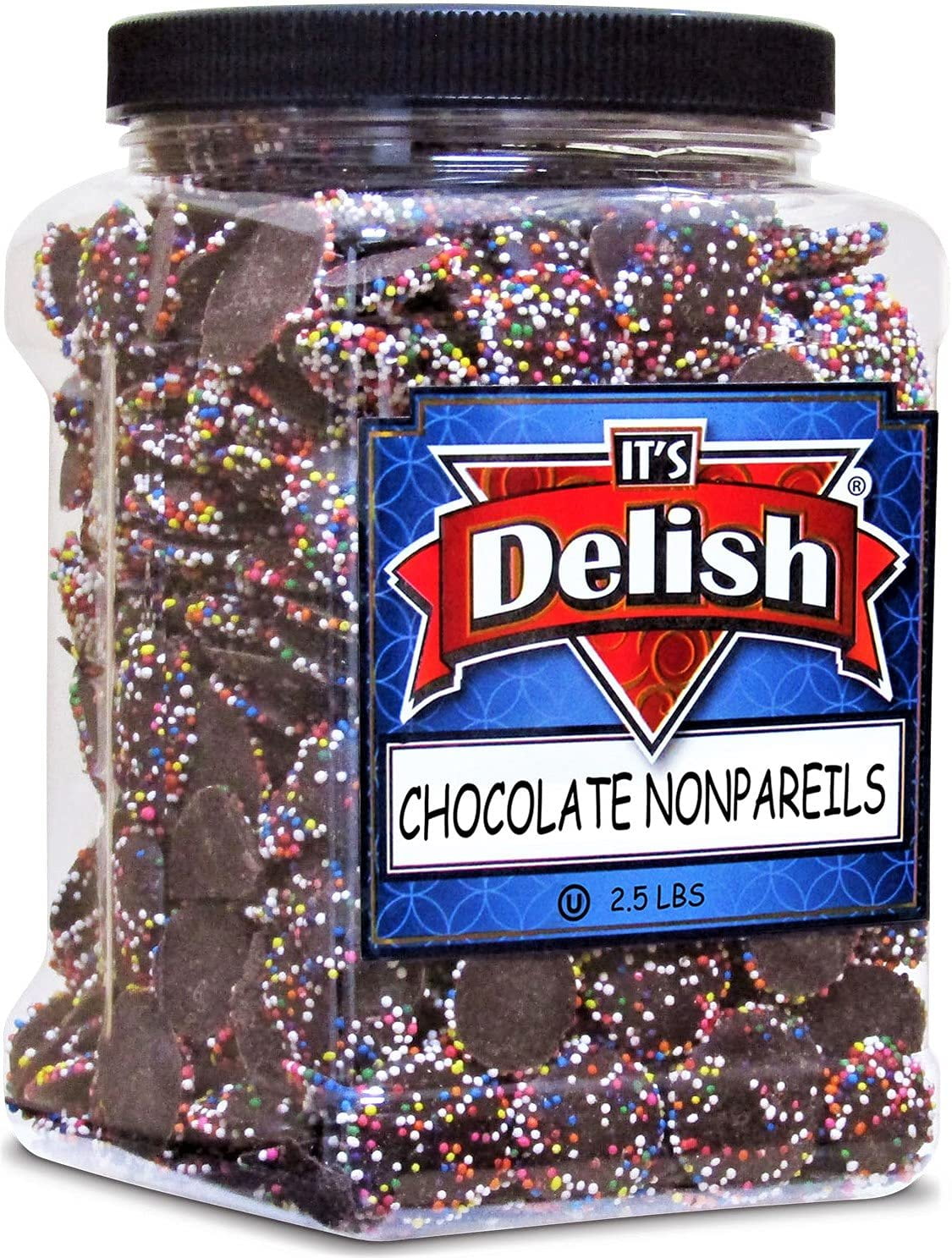 Rainbow Nonpareils Coated Dark Chocolate Discs by It's Delish, 2.5 Lbs Jumbo Container  Great Birthday & Christmas Gift, Chocolate Party Snacking Nonpareil Food Decor  Vegan, Certified Kosher Parve