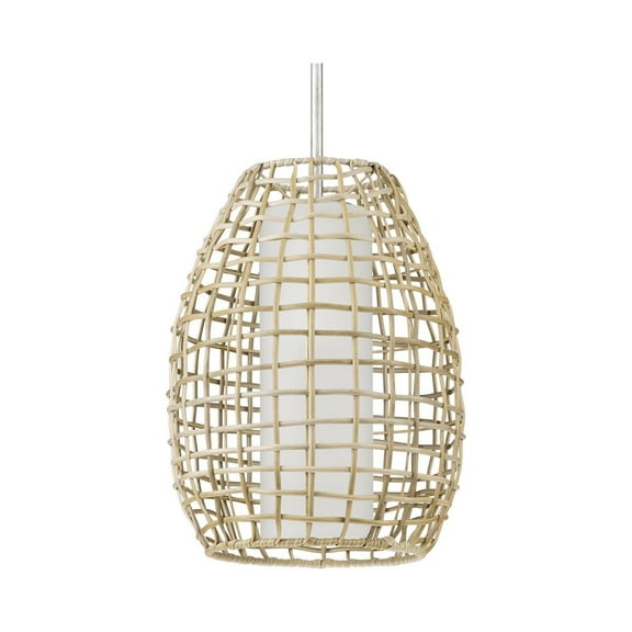 Pawley Collection One-Light Galvanized and Natural Rattan Indoor/Outdoor Hanging Pendant Light
