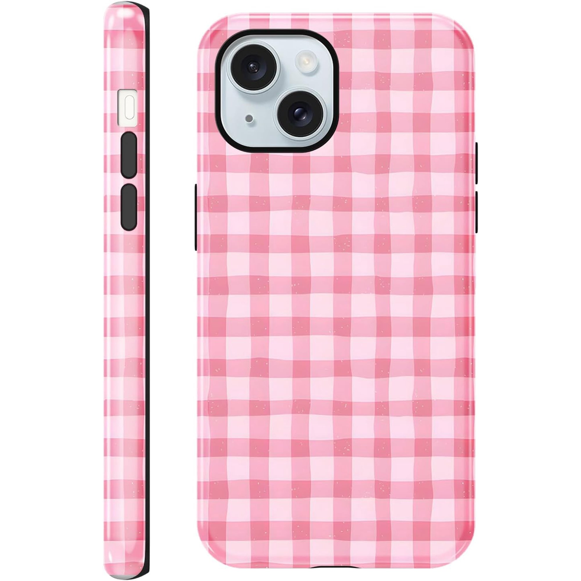 Cute Pink Checkered Phone Case for iPhone 14 Plus Case 6.7 Aesthetic Trendy Gingham Grid Pattern Design 2-in-1 Matte Cover Shockproof Slim Soft TPU Hard PC Protection Girls Women Funda
