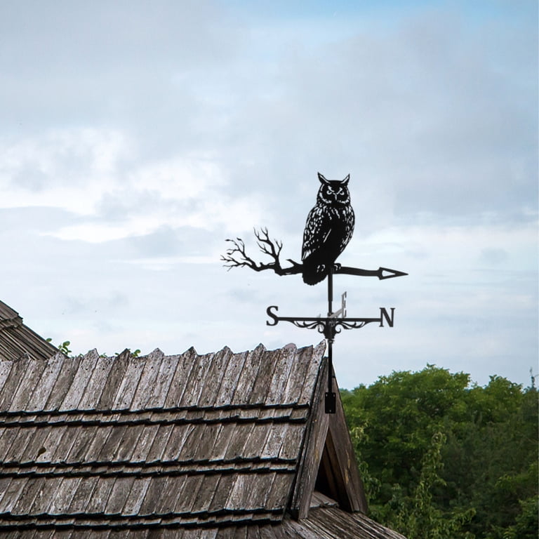 Fridja 25.6 in Bird Metal Night Owl Weathervane, Wind Wheel Garden