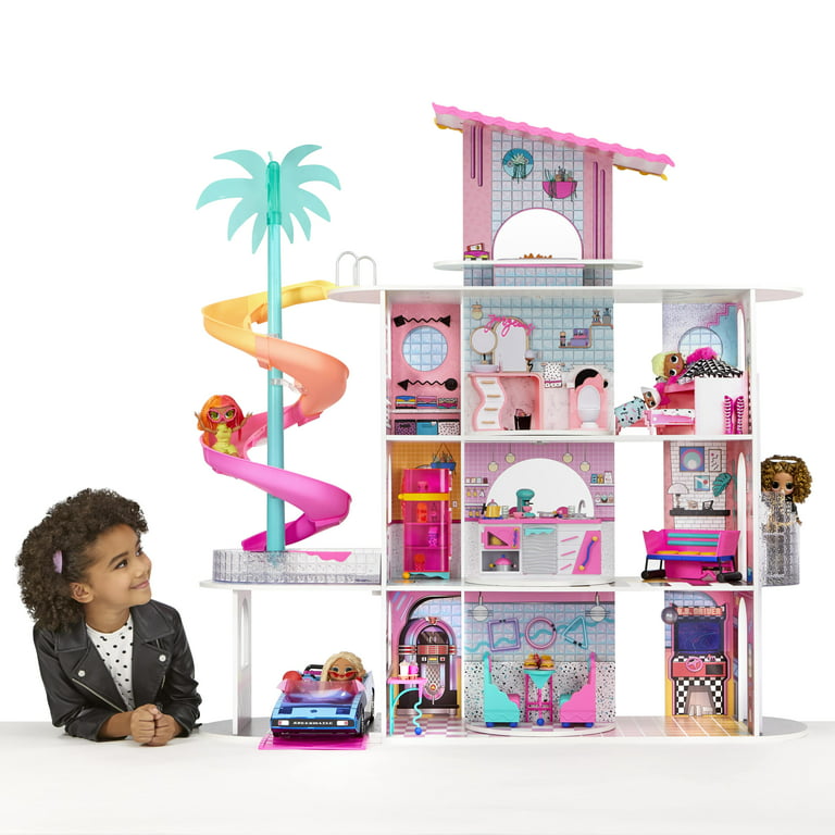 LOL Surprise! OMG Fashion House Playset with 85+ Surprises and Made from  Real Wood Including Pool, Spiral Slide, Rooftop Patio, Movie Theater