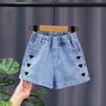 thumbnail image 2 of oqasdz Girls Shorts Children Kids Jeans Love Heart Printed Stretchy Denim Spring Summer Thin Casual Stylish Shorts Size 6 Y-7 Y, 2 of 3