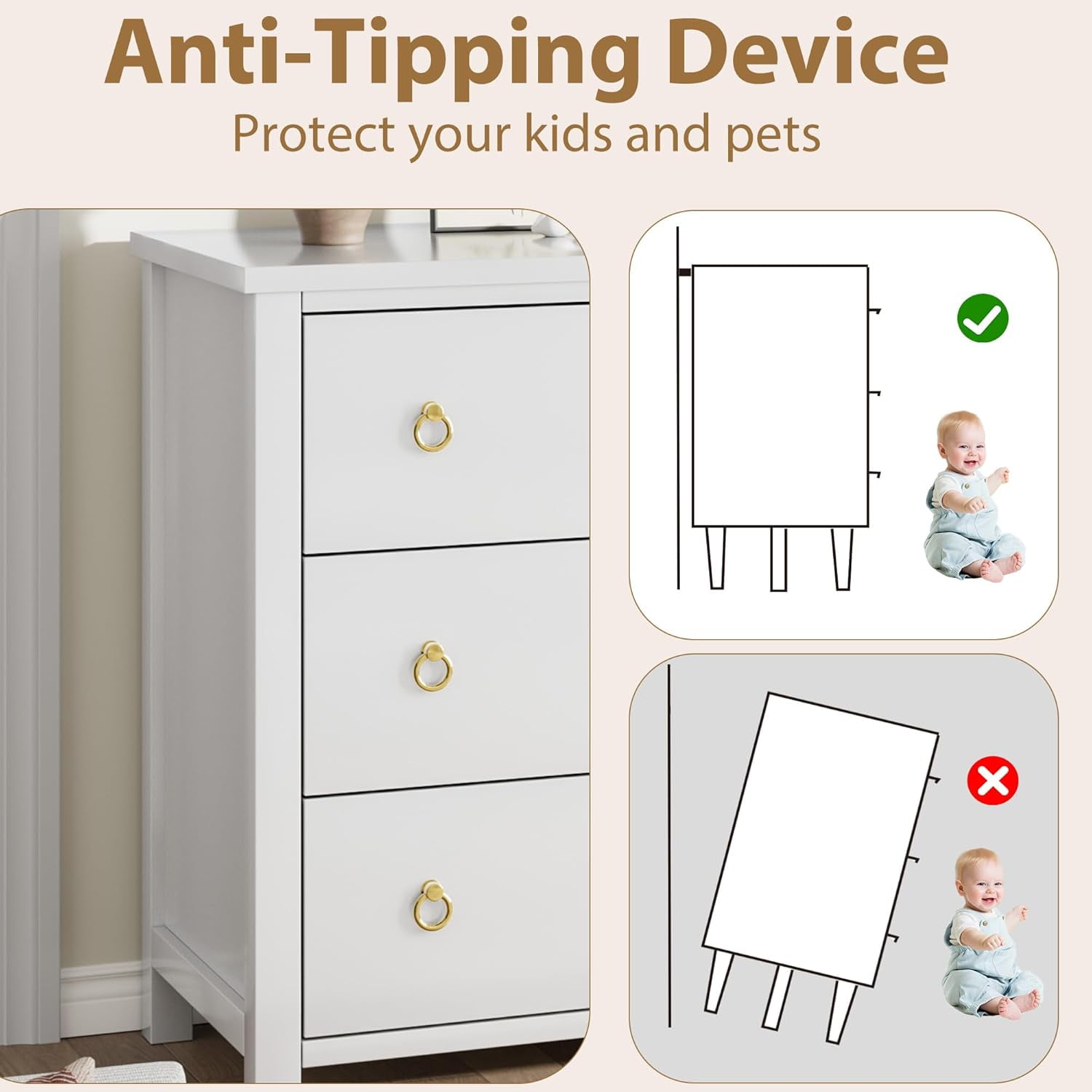 6 Drawers Dresser, 47 Inch Wide Chest of Drawers, Large Clothes Storage Cabinet & TV Stand, Wood Bedroom Dresser for Nursery, Living Room, Hallway, White