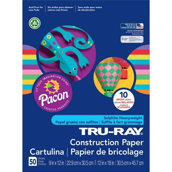 Tru-Ray Construction Paper, 76lb, 12 X 18, Assorted Bright Colors, 50/pack | Bundle of 5 Packs