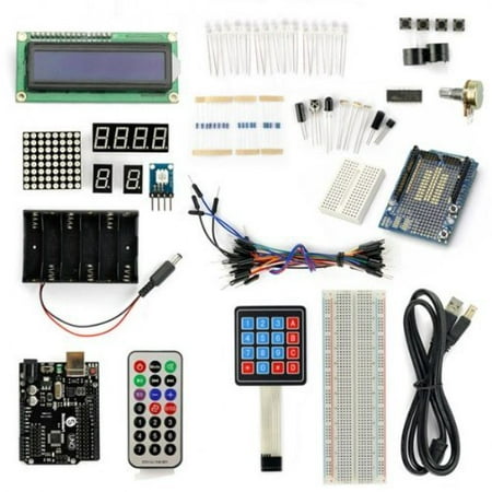 SainSmart UNO R3 Starter Kit with 19 Basic Arduino Tutorial Projects for Beginners _1602 LCD & Prototype Shield & Keyboard (Best Arduino Kit For Beginners)