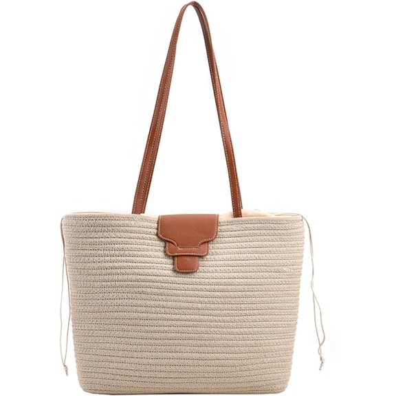 Kukuzhu Straw Bag for Women, Summer Straw Handbags and Purse Woven Shoulder Bag Beach Tote Bag for Vacation