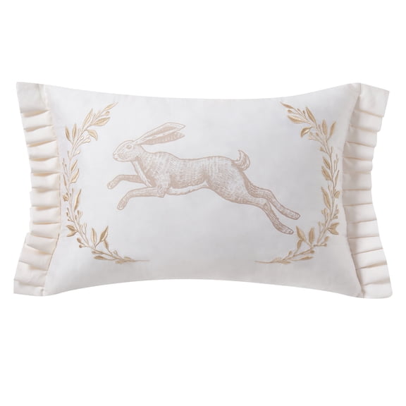 My Texas House 14" x 20" Ivory Pleated Cotton Bunny Decorative Pillow