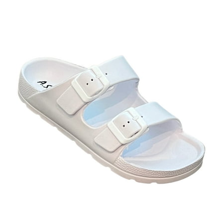 

Andrew By Andrew Stevens Comfort Slides Double Buckle Adjustable Scooby Flat Sandals