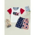 thumbnail image 2 of Bagilaanoe 4th of July Clothes for Toddler Baby Boys Letters Print Short Sleeve T-shirt Tops + Shorts 6M 12M 18M 24M 3T Kid Independence Day Outfits 3pcs Short Pants Set, 2 of 9