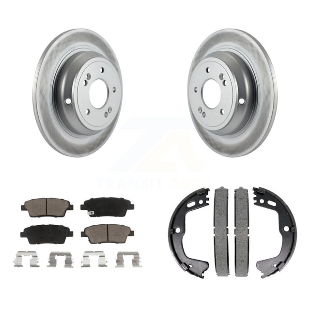 Transit Auto Rear Disc Coated Rotors Ceramic Pads and Parking Brake Shoes Kit for Car Hyundai Genesis G80 KGC-102934