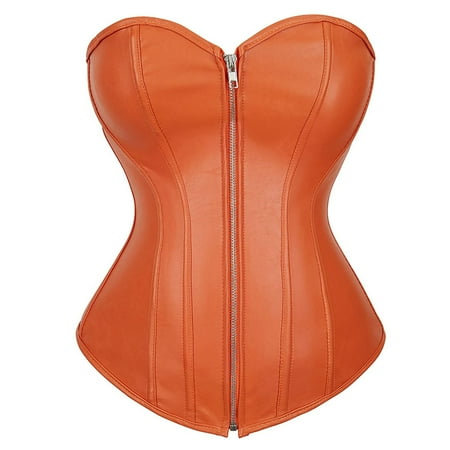 Grebrafan Corset Cosplay Steampunk Leather Bustiers Ladies Orange M