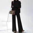 thumbnail image 4 of Jalioing Long Sleeve Sweater Set for Women Pullover Loungewear Ribbed Hem Top Bootcut Wide Leg Pants Dressy Suits (Medium, Black), 4 of 8