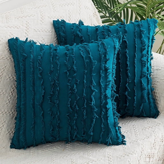 Mictong Blue Cotton Linen Fringe Sofa Pillow 1 Piece 11.81*19.69 Inches, Modern Style Pillow, Living Room Sofa Backrest Cushion And Bedroom Bed Decoration