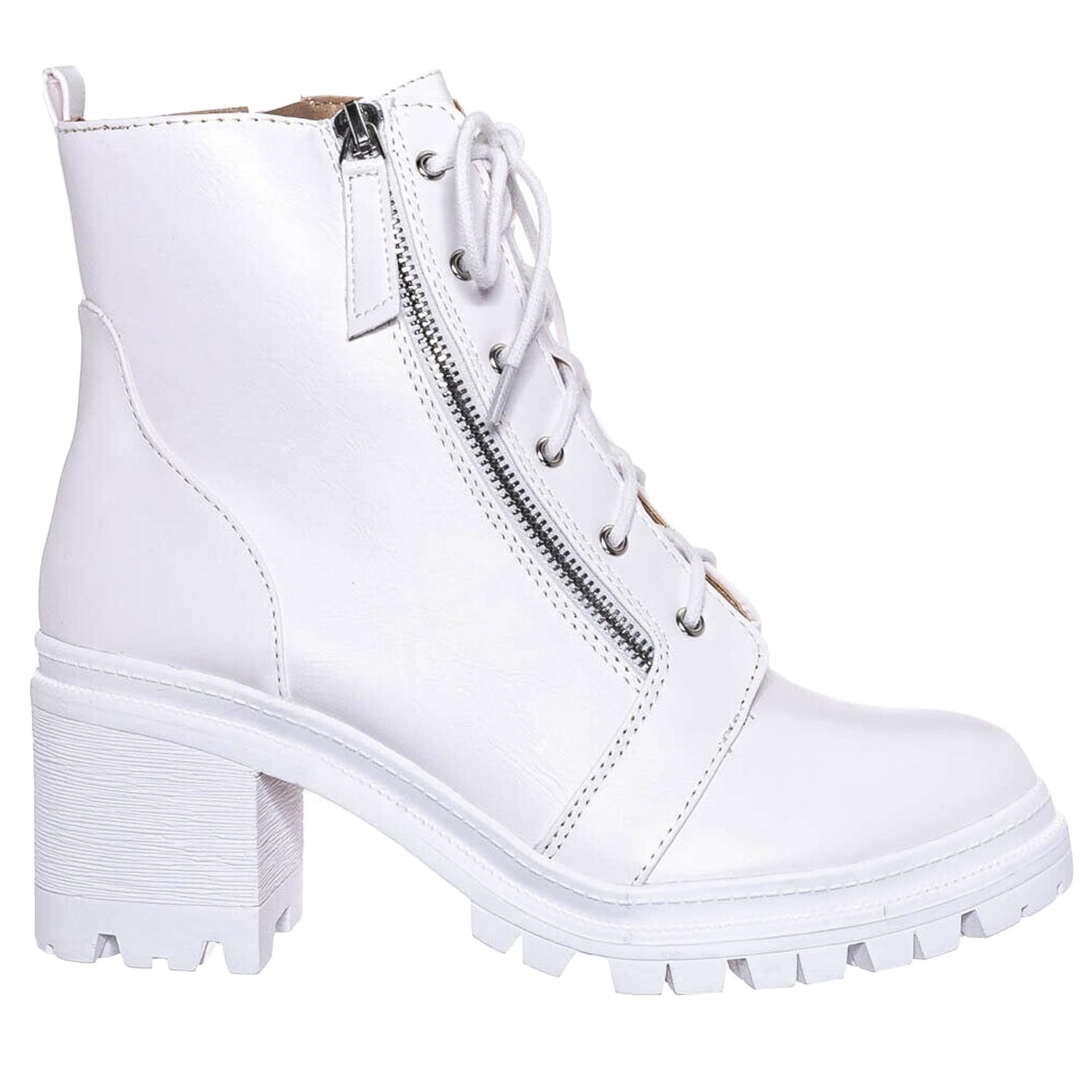 Mid Heel Combat Lace Up Ankle Bootie 