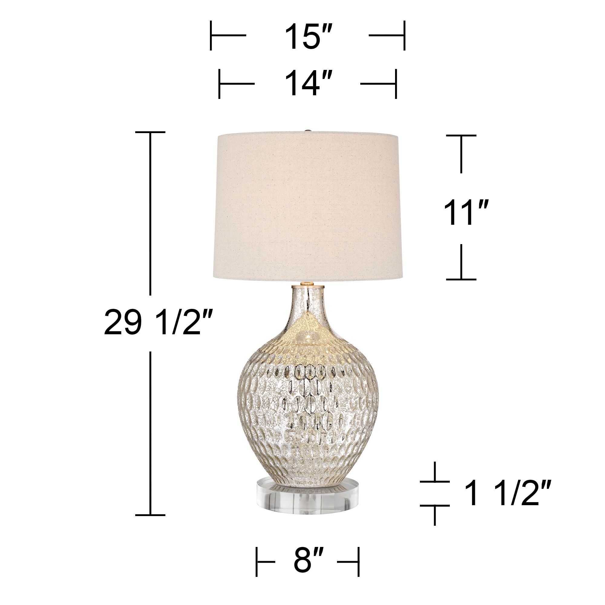 360 Lighting Waylon 28" Tall Modern Luxe End Table Lamps Set of 2 Silver Mercury Glass Off-White Shade Living Room Bedroom Bedside