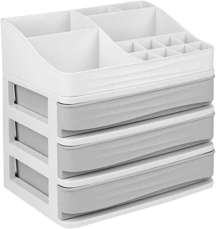 Makeup Organizer with 3 Drawers,Counter Cosmetic Brush Lipstick Storage Stand Box for Vanity