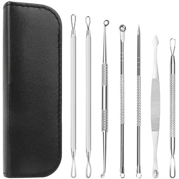 Roofei Blackhead Remover Comedone Extractor, Curved Blackhead Tweezers Kit, 11-Heads Professional Stainless Pimple Acne Blemish Removal Tools Set, Silver