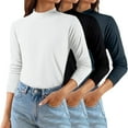 thumbnail image 2 of Comdrip Women Fall Clothes, 3 Pack Long Sleeve Shirts for Women Women's Fashion Casual Soft Basic Tee Tops Fall Outfit Clothes Mock Turtleneck for Women Green M, 2 of 5