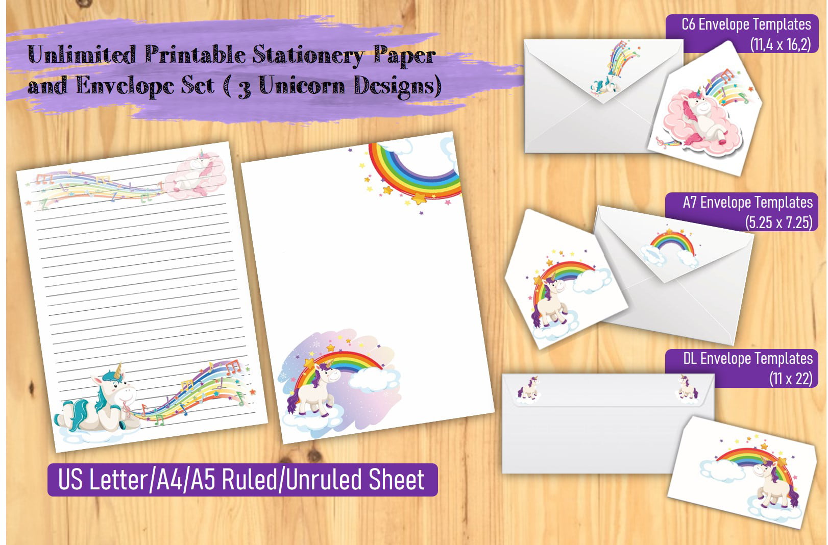 rainbow unicorn design writing kit unicorn stationery paper and envelope liner set unlimited print usb flash drive fsp05 walmart com