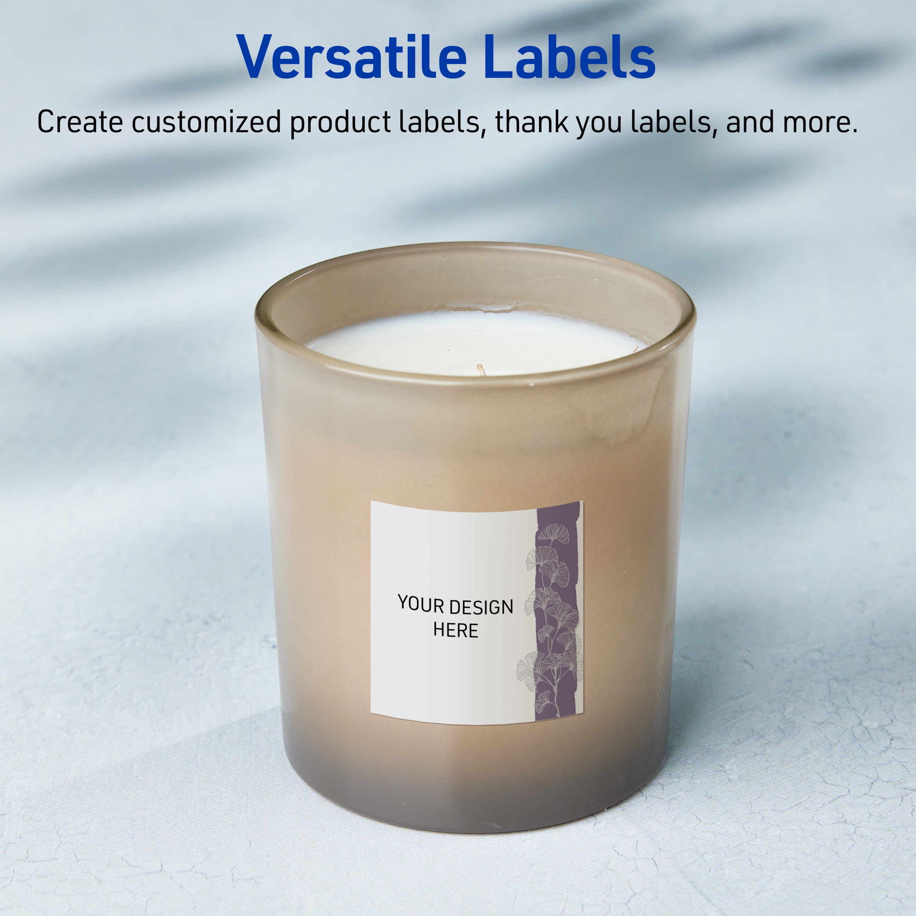 Avery Labels, 3" x 3", Matte White, Purple & Silver Gingko Leaves