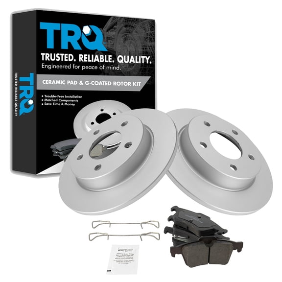 TRQ Rear Brake Pad and Rotor Set Ceramic G Coated Solid Rotors Fits 2004-2005 Mazda 3